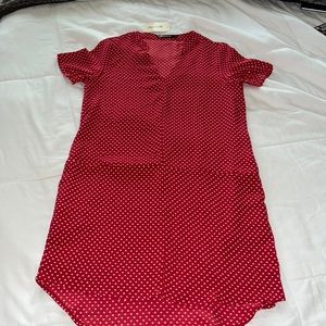 Davenil red and white polka dot oversized tunic top size small NWT
